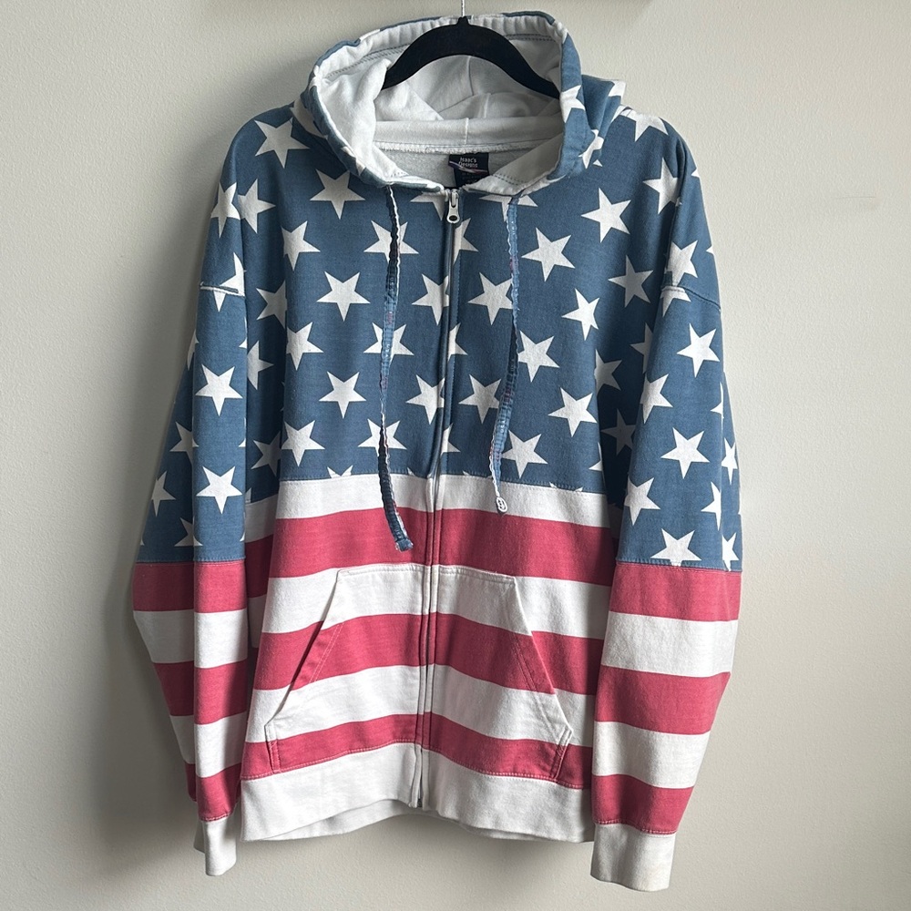 Vtg American Flag USA Red White Blue Zip Sweatshirt Hoodie 2XL Holiday July 4th
